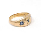 Antique Three Stone Band - Edwardian Era 18k Yellow Gold Natural Blue Sapphire Corundum - Hallmarked 1909 Size 6 1/4 Fine Celestial Jewelry