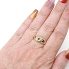 Antique Three Stone Band - Edwardian Era 18k Yellow Gold Natural Blue Sapphire Corundum - Hallmarked 1909 Size 6 1/4 Fine Celestial Jewelry
