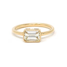 Emerald Cut Diamond Engagement Ring - 18k Yellow Gold Bezel East West Modern Setting - Recycled Vintage Diamond Size 6 Fine Bridal Jewelry