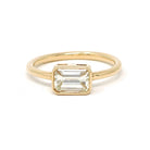 Emerald Cut Diamond Engagement Ring - 18k Yellow Gold Bezel East West Modern Setting - Recycled Vintage Diamond Size 6 Fine Bridal Jewelry