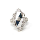 Rock Crystal Quartz Ring - Art Deco 14k White Gold Natural Diamond Gemstone - Vintage Circa 1930 Size 6 Filigree Ostby Barton Fine Jewelry