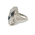 Rock Crystal Quartz Ring - Art Deco 14k White Gold Natural Diamond Gemstone - Vintage Circa 1930 Size 6 Filigree Ostby Barton Fine Jewelry