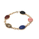 Vintage Scarab Bracelet - Retro Gold Filled Carved Natural Gemstones - Circa 1960s Era Egyptian Revival Style Symbolic Panel Linked Jewelry