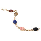 Vintage Scarab Bracelet - Retro Gold Filled Carved Natural Gemstones - Circa 1960s Era Egyptian Revival Style Symbolic Panel Linked Jewelry