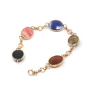Vintage Scarab Bracelet - Retro Gold Filled Carved Natural Gemstones - Circa 1960s Era Egyptian Revival Style Symbolic Panel Linked Jewelry
