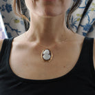 Edwardian Cameo Pendant - 10k Rose Gold Carved Brown Shell Oval Portrait Necklace Brooch Pin - Circa 1910s Era Fine Convertible Jewelry