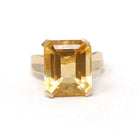 Modern Citrine Ring - Estate 10k Yellow Gold Emerald Cut 9.14 CT Gem - Circa 2000s Era Size 6 November Birthstone Fine Statement Jewelry
