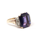 Created Color Change Sapphire Ring - Mid Century 10k Yellow & White Gold Natural Purple Gemstone - Vintage 1940s Era Size 6 Fine 40s Jewelry