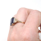 Created Color Change Sapphire Ring - Mid Century 10k Yellow & White Gold Natural Purple Gemstone - Vintage 1940s Era Size 6 Fine 40s Jewelry