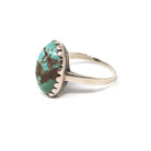 Vintage Turquoise Ring - Mid Century 10k Yellow Gold Oval Cabochon Blue Natural Gemstone - Circa 1960s Era Size 6 1/2 Statement Fine Jewelry
