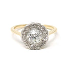 Antique Diamond Flower Ring - Edwardian Era 18k Yellow Gold Platinum 1.07 CTW Natural Gems - Circa 1910s Size 6.5 Two Tone Halo Fine Jewelry