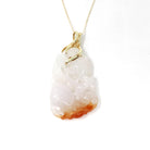 Carved Jadeite Pendant - Estate 14k Yellow Gold Orange & White Gemstone - Circa 2000s Fine Nature Inspired Leafy Branch Statement Jewelry
