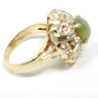 Chrysoberyl Halo Ring - Modern 14k Yellow Gold Green Cat's Eye Gem & Diamond Accents - Estate Circa 1990s Size 4 1/2 Fine Statement Jewelry