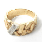Textured Cigar Band - Retro 14k Yellow Gold & 10k White Gold .04 CTW Diamond Accent Stacking Ring - Dated 1976 Size 4 3/4 Fine Jewelry