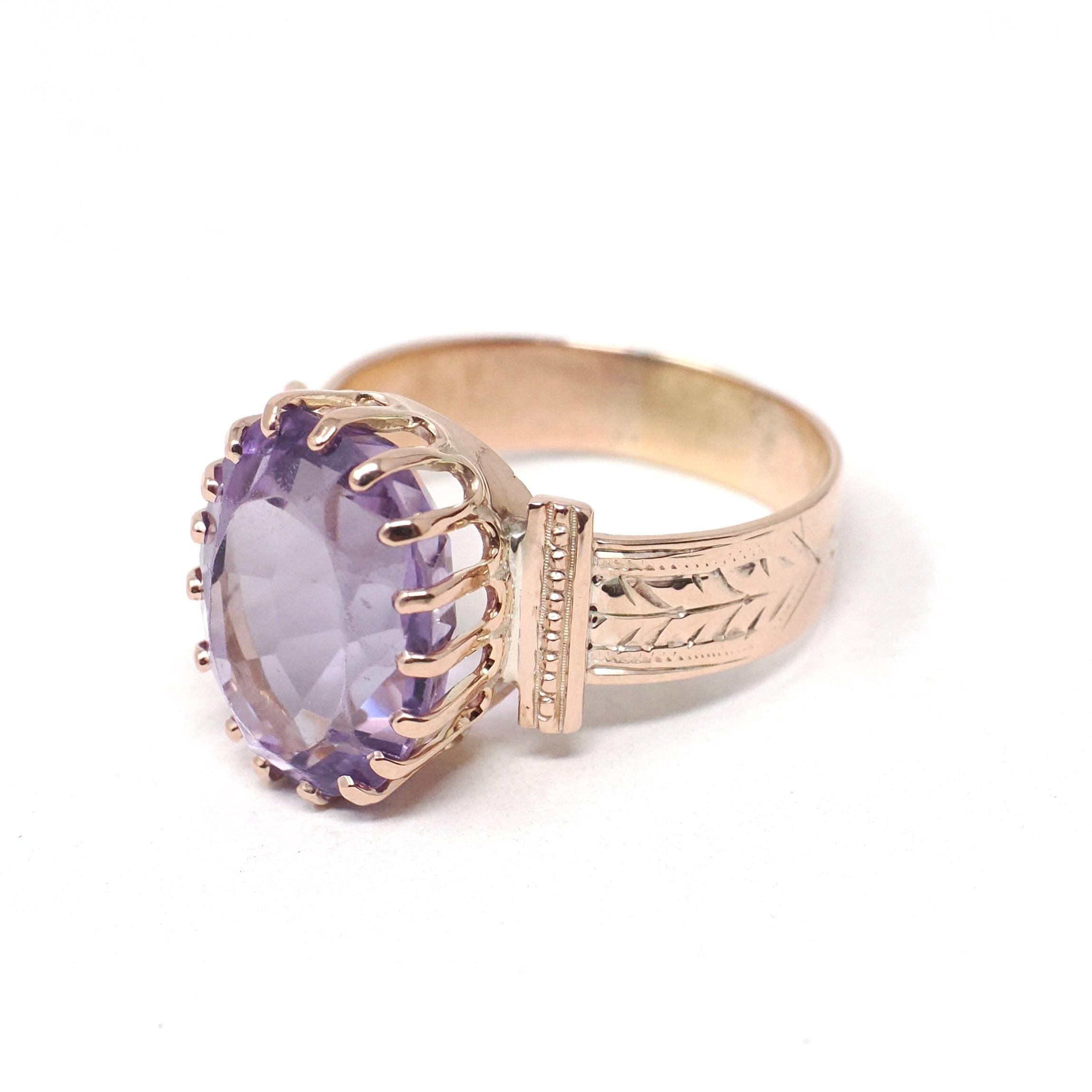 Victorian Amethyst Ring - Antique 10k Rosy Yellow Gold Purple 5.17 CT Gemstone - Late 1800s Era Size 6 3/4 February Birthstone Fine Jewelry