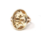 Antique Citrine Ring - Edwardian 10k Yellow Gold Natural Yellow Oval Bezel Gemstone Solitaire - Vintage Early 1900s Era Size 4 Fine Jewelry