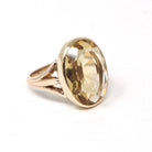 Antique Citrine Ring - Edwardian 10k Yellow Gold Natural Yellow Oval Bezel Gemstone Solitaire - Vintage Early 1900s Era Size 4 Fine Jewelry