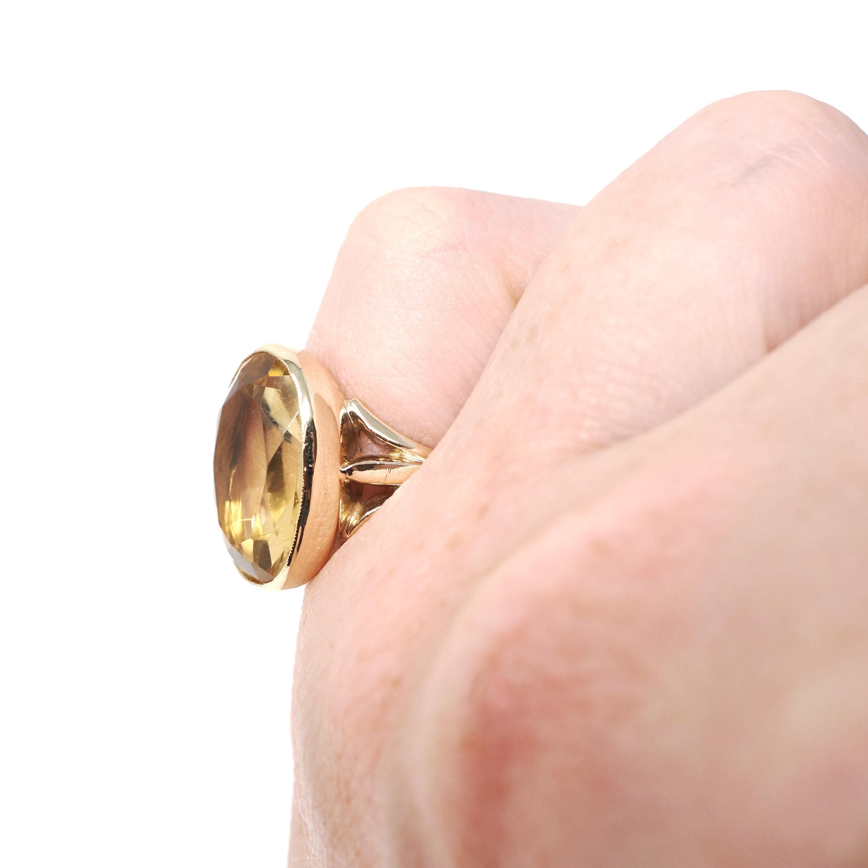 Antique Citrine Ring - Edwardian 10k Yellow Gold Natural Yellow Oval Bezel Gemstone Solitaire - Vintage Early 1900s Era Size 4 Fine Jewelry