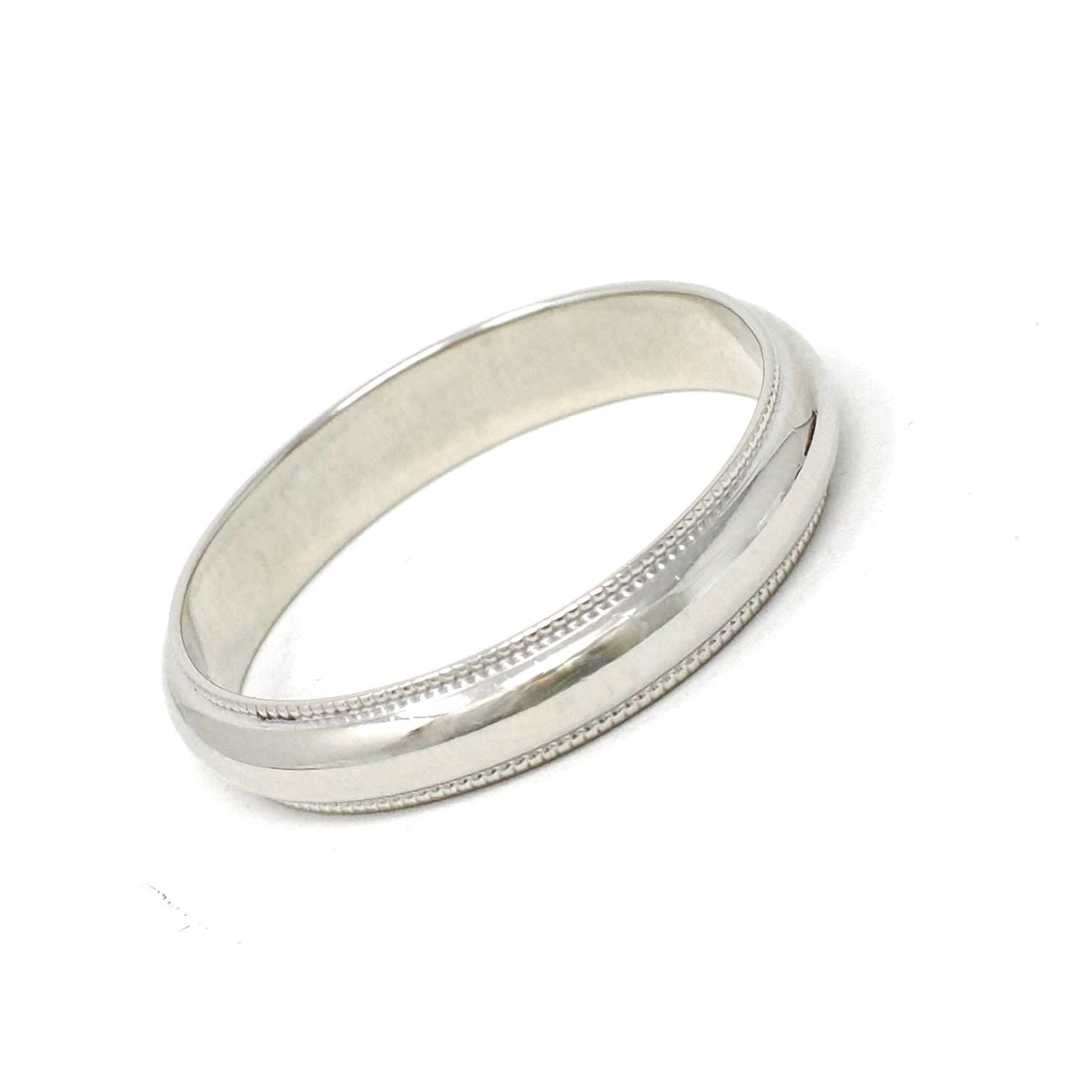 Modern Wedding Band - Estate 10k White Gold 3.92 MM Comfort Fit Ring - Unisex Size 8 1/2 Plain Stacking Fine Minimalist Unity Bridal Jewelry