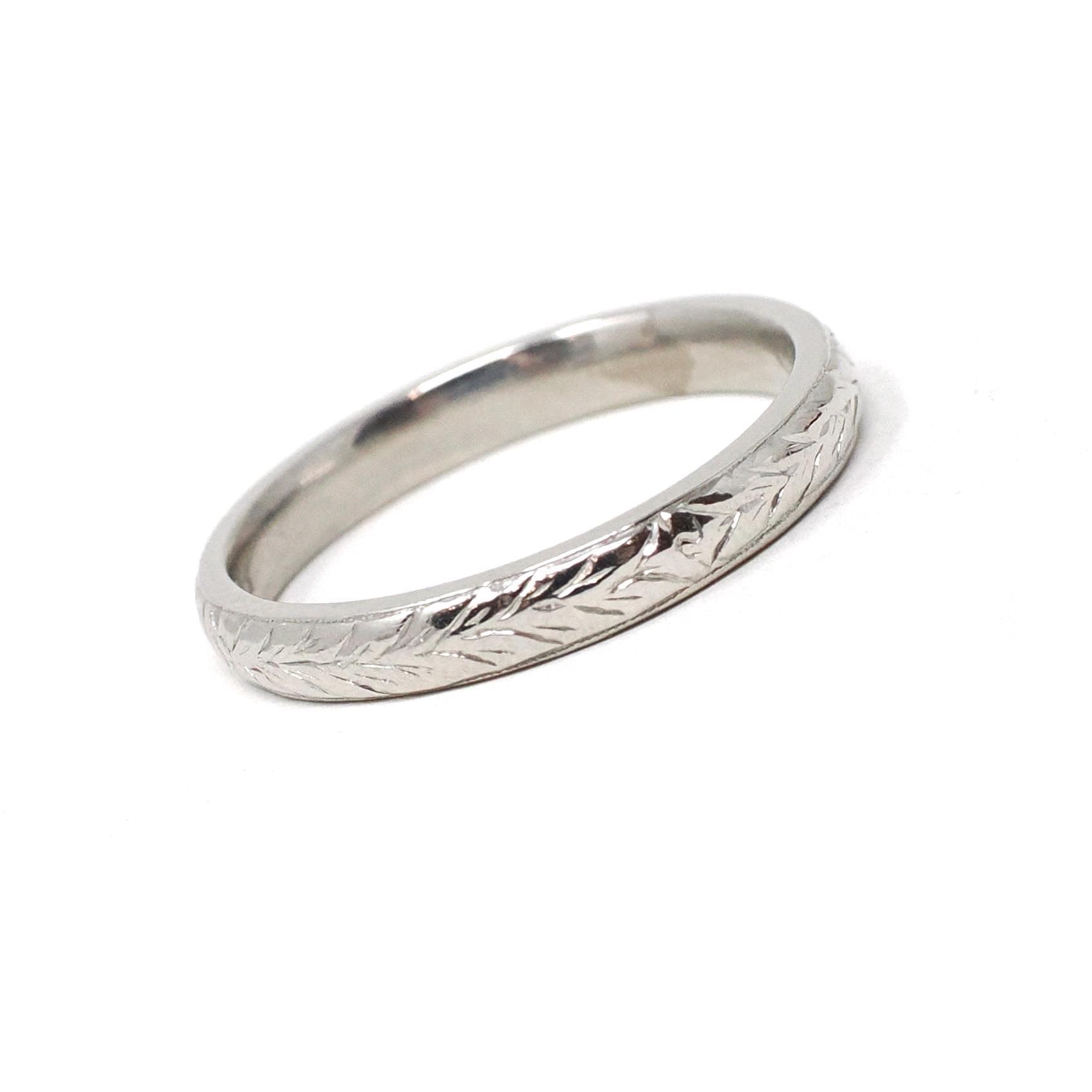 Wheat Eternity Band - Art Deco Platinum Eternity Pattern 2.8 MM Half Round - Circa 1920s Size 5 1/2 Floral Fine Engraved Stacking Jewelry