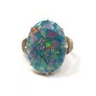 Vintage Opal Triplet Ring - Estate 10k Yellow Gold Oval Prong Set Blue Green Gem Statement - Modern Size 7 3/4 Rainbow Colorful Fine Jewelry
