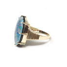 Vintage Opal Triplet Ring - Estate 10k Yellow Gold Oval Prong Set Blue Green Gem Statement - Modern Size 7 3/4 Rainbow Colorful Fine Jewelry