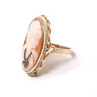 Vintage Cameo Habillé Ring - Mid Century 14k Yellow Gold Natural Diamond - Circa 1960s Era Size 6 Carved Shell Woman's Portrait Fine Jewelry