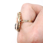 Vintage Cameo Habillé Ring - Mid Century 14k Yellow Gold Natural Diamond - Circa 1960s Era Size 6 Carved Shell Woman's Portrait Fine Jewelry