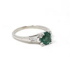 Vintage Emerald & Diamond Ring - Mid Century Platinum Natural Green Gemstone Engagement - Circa 1960s Era Size 7 1/4 Solitaire Fine Jewelry