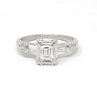 Diamond Engagement Ring - Mid Century Era Platinum .47 CT Emerald Cut & Accents - Engraved Valentine's Day 1958 Fine Illusion Bridal Jewelry