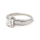 Diamond Engagement Ring - Mid Century Era Platinum .47 CT Emerald Cut & Accents - Engraved Valentine's Day 1958 Fine Illusion Bridal Jewelry