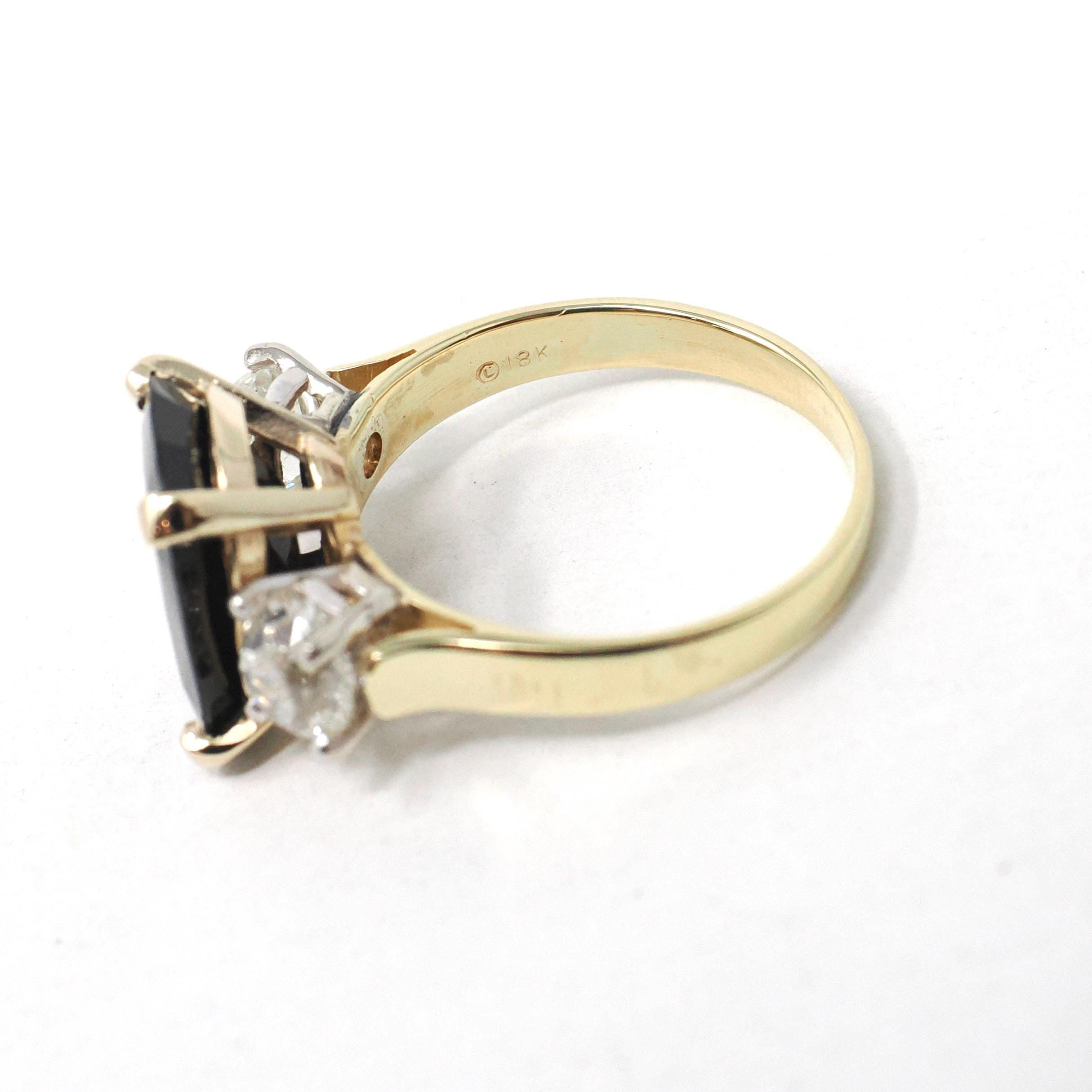 Sapphire & Diamond Ring - Estate 18k Yellow 14k White Gold Natural Blue Gem 1.18 CTW Old Mine Cut - Modern Circa 2000s Size 7 Fine Jewelry