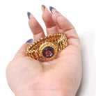 Vintage Expansion Bracelet - Mid Century Gold Filled Simulated Amethyst Purple Glass Stretch Link - Vintage 1940s Signed Carmen Fine Jewelry