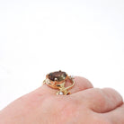 Vintage Andalusite Ring - Retro 14k Yellow Gold Freeform Pleochroic Gemstone Natural Diamonds - Circa 1970s Green Orange Size 5 1/2 Jewelry