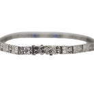 Art Deco Bracelet - Vintage 14k White Gold Filigree Created Blue Sapphires - Circa 1930s Wedding Filigree Panel Die Struck Fine 30s Jewelry