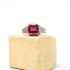 Art Deco "1926" Ring - Antique 14k White Gold Created Ruby Gemstone - Vintage Circa 1920s Size 6 3/4 July Birthstone Flowers Fine Jewelry
