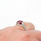 Art Deco "1926" Ring - Antique 14k White Gold Created Ruby Gemstone - Vintage Circa 1920s Size 6 3/4 July Birthstone Flowers Fine Jewelry