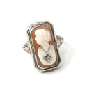 Vintage Flip Ring - Art Deco 14k White Gold Double Sided Cameo Diamond Green Glass Statement - Circa 1930 Size 6 1/4 Reversible Fine Jewelry