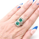 Vintage Flip Ring - Art Deco 14k White Gold Double Sided Cameo Diamond Green Glass Statement - Circa 1930 Size 6 1/4 Reversible Fine Jewelry