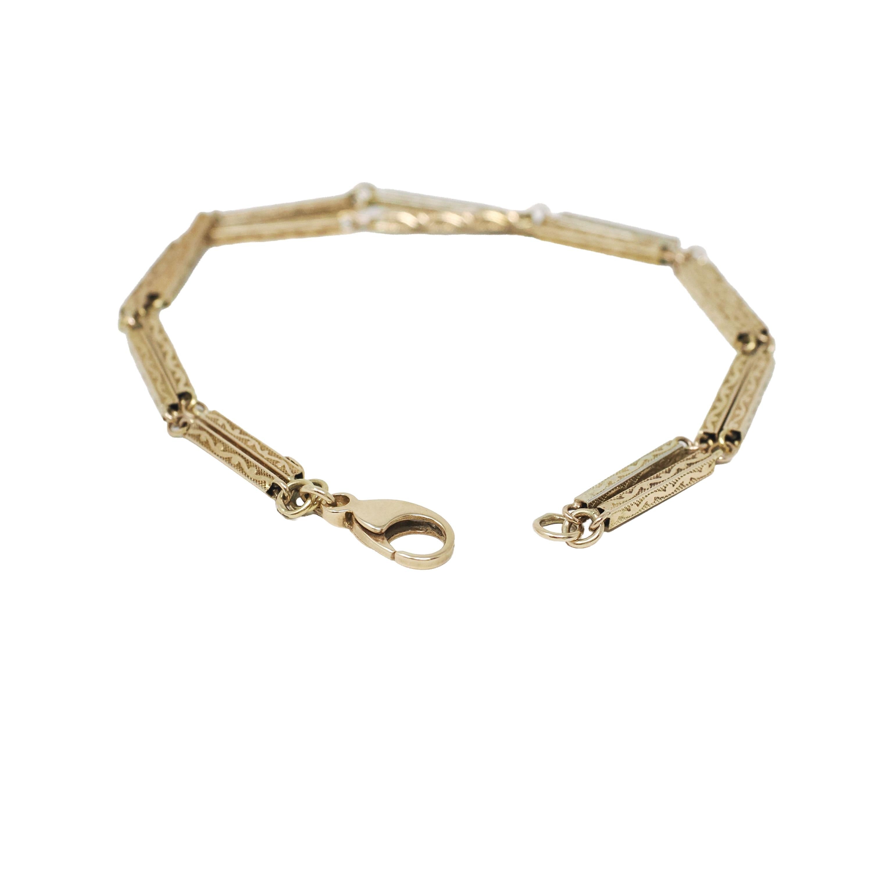 Antique Edwardian Bracelet - Vintage 14k Yellow Gold Rectangular Links Pocket Watch Conversion - Circa 1910s Floral 6 1/4 Inch Fine Jewelry
