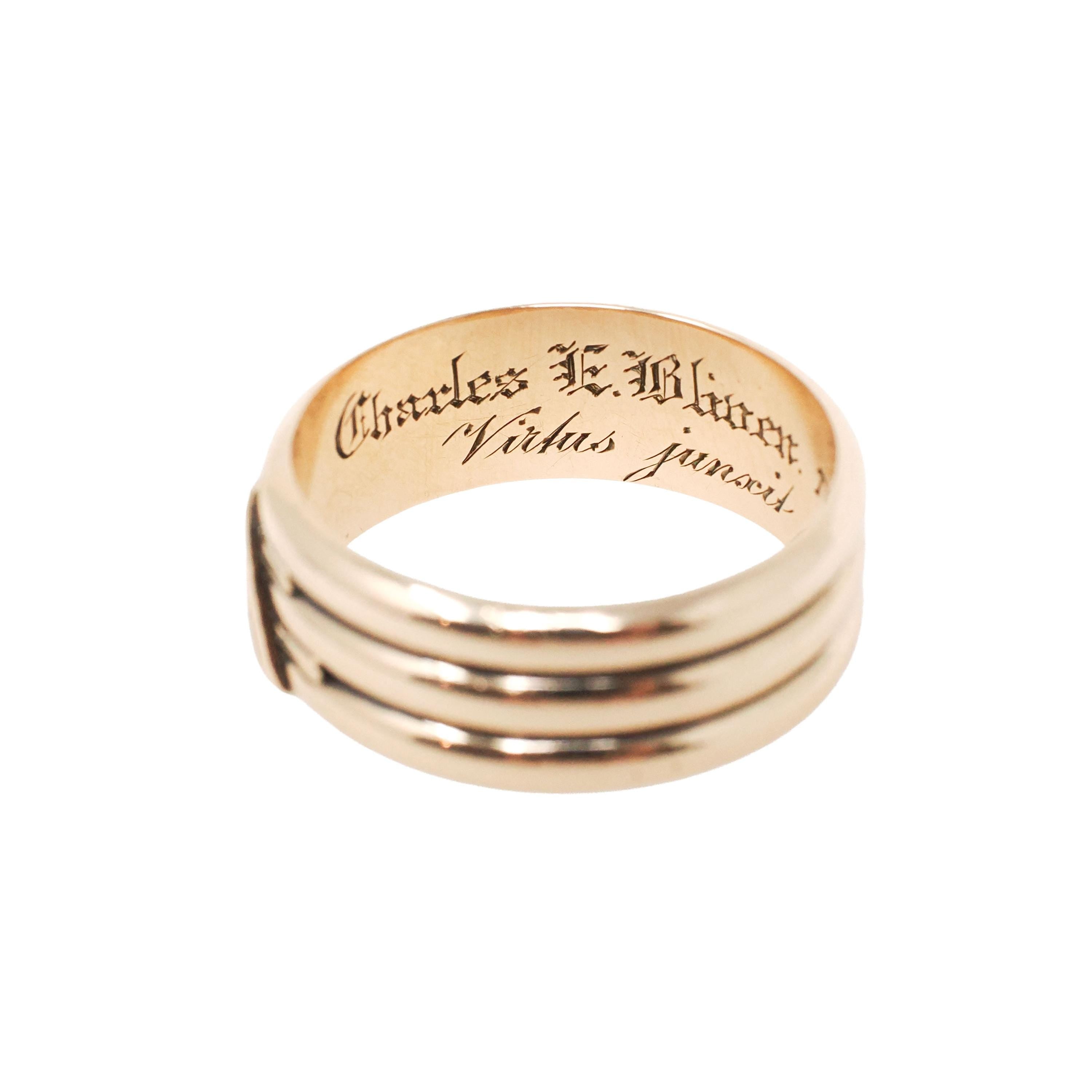 Victorian Cigar Band - Antique 14k Yellow Gold Triple Ring Wide Men's Unisex - Dated 1881 Size 10 Wedding Engraved Fine Statement Jewelry