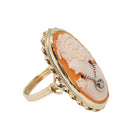Vintage Cameo Habillé Ring - Mid Century 14k Yellow Gold Natural Diamond - Circa 1960s Era Size 6 Carved Shell Woman's Portrait Fine Jewelry