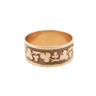 Antique Cigar Band - Edwardian 10k Rosy Yellow Gold Nature Clover Designs Wide Ring - Vintage Circa 1900s Era Size 8 1/4 Unisex Fine Jewelry