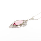 Art Deco Lavalier - Vintage 10k White Gold Simulated Pink Sapphire Necklace Pendant Charm - Circa 1930s Era Glass Marquise Fine 30s Jewelry