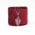 Art Deco Lavalier - Vintage 10k White Gold Simulated Pink Sapphire Necklace Pendant Charm - Circa 1930s Era Glass Marquise Fine 30s Jewelry