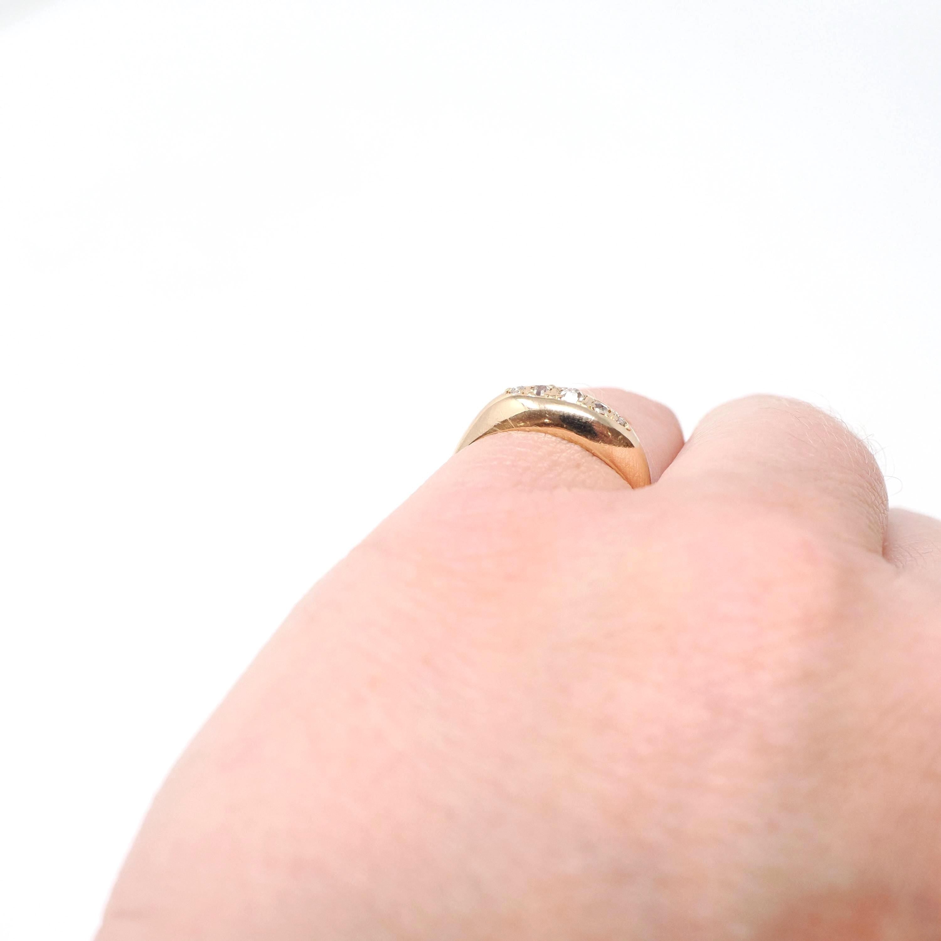 Antique Diamond Band - Edwardian 18k Yellow Gold Natural Gemstones Wedding Ring - Vintage Early 1900s Era Size 5 Fine Engagement Jewelry