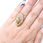 Moss Agate Ring - Retro 14k Yellow Gold Marquise Natural Chalcedony Navette Nature Statement - Vintage Circa 1970s Size 4 1/2 Fine Jewelry