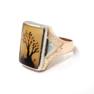 Vintage Chalcedony Ring - Mid Century Era 10k Yellow 14k White Gold Unisex Gemstone Signet - Circa 1940s Size 9 Two Tone Tree Fine Jewelry