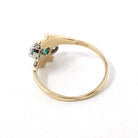 Vintage Bypass Ring - Mid Century 14k Yellow & White Gold Natural Emerald .42 CTW Diamonds - Circa 1950s Size 9 May Birthstone Fine Jewelry