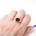 Art Deco Ring - Vintage 10k Yellow Gold Bezel Set Created Red Ruby Gemstone - Circa 1930s Size 10 July Birthstone Fine Statement Jewelry